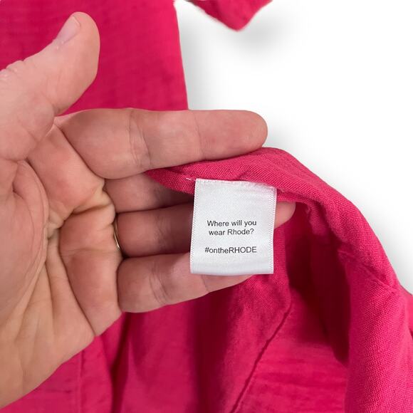 NWT Rhode Resort Harper Printed Smocked Midi Dress Size M Hot Pink Puff Sleeves - Picture 7 of 11